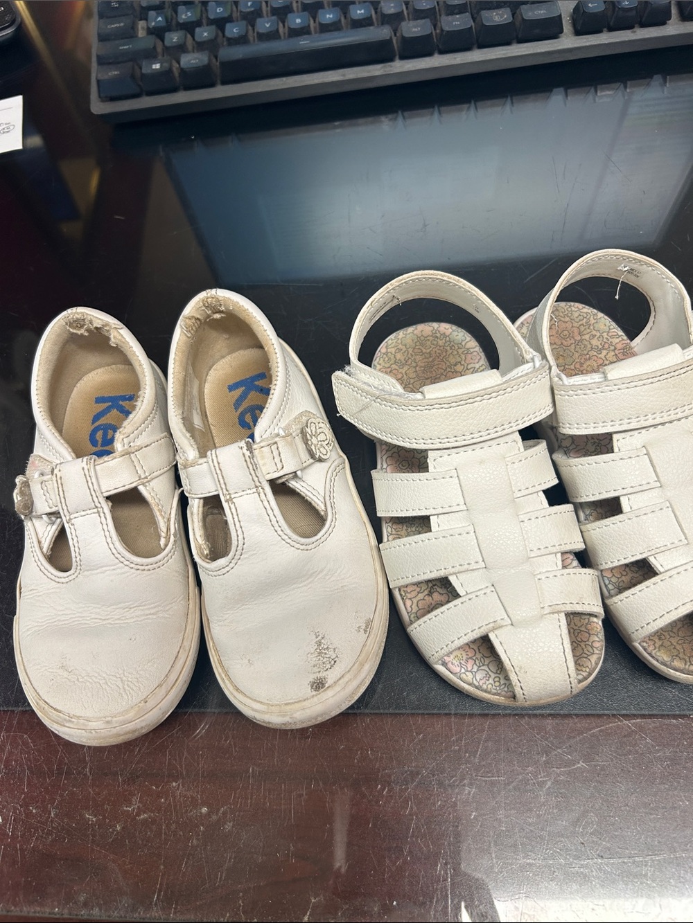 Keds White Kids Leather Sandals and Closed-Toe Shoes size 10 & 10.5 girls